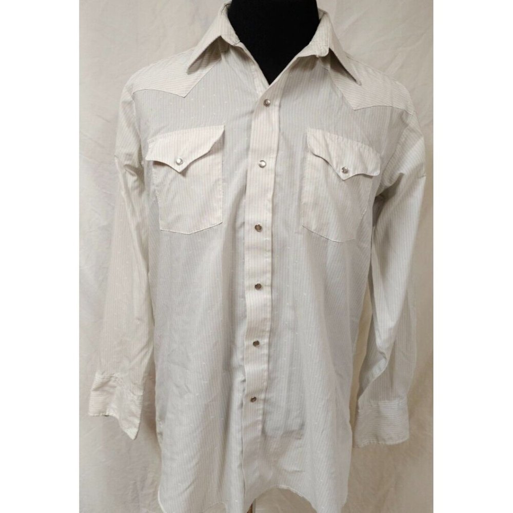 Pan Handle Slim Mens 16-34 Beige Stripe Dots Long Sleeve Button Up Western Shirt